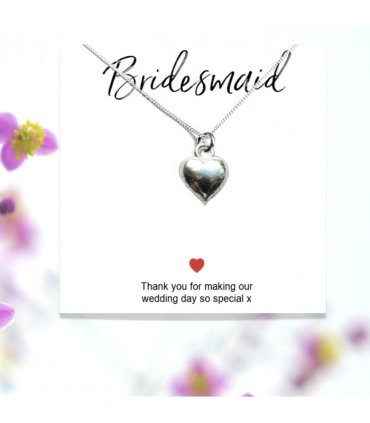 Bridesmaids Heart Necklace & Thank You Gift Card — Colour: Silver Plated, Size: 11.5 x 9 x 4.5mm — V0671748624