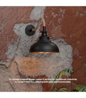 Dimmable Black Wall Sconce | E27 Hemp Rope Vintage Light ~6502