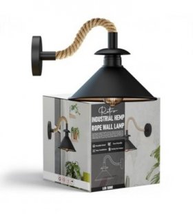 Industrial Black Cone Wall Light | E27 Hemp Detail Sconce ~6501