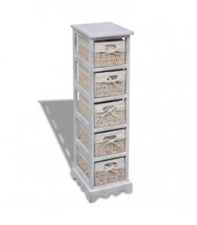 vidaXL Storage Rack | White | Paulownia wood, Cotton, Polyester | Tall — Size: 25 x 28 x 90 cm