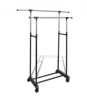 vidaXL Clothes Rack | Black and Silver | Stainless Steel, PP Plastic — Model: 2 hanging rails