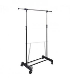 vidaXL Clothes Rack | Silver, Black | Stainless Steel, PP Plastic | Adjustable — Model: 1 hanging rail