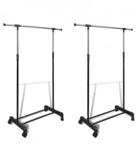 vidaXL Clothes Rack | Set of 2 | Black, Silver | Stainless steel, PP plastic — Model: 1 hanging rail