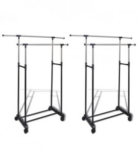 vidaXL Clothes Rack | Set of 2 | Black, Silver | Stainless Steel, PP Plastic — Model: 2 hanging rails