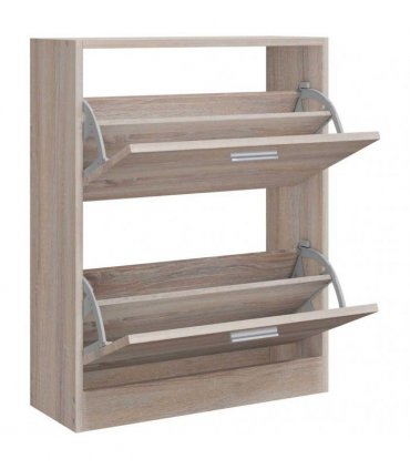 vidaXL Oak Look Wooden Shoe Cabinet with 2 Compartments — Size: 63.5 x 24 x 81 cm