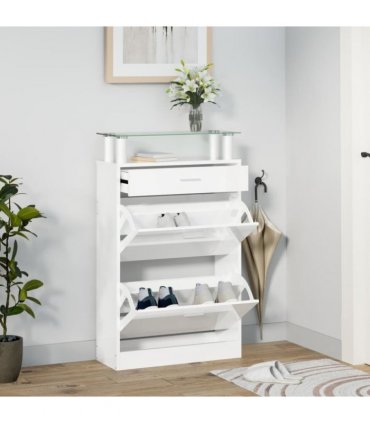 vidaXL Shoe Cabinet High Gloss White 63x24x104 cm Engineered Wood