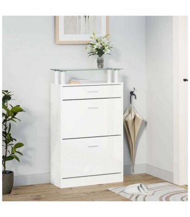 vidaXL Shoe Cabinet High Gloss White 63x24x104 cm Engineered Wood