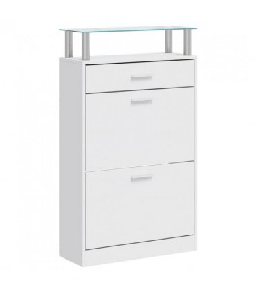 vidaXL Shoe Cabinet with a Drawer and a Top Glass Shelf Wood White