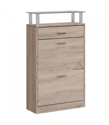 vidaXL Shoe Cabinet with a Drawer and a Top Glass Shelf Wood Oak Look