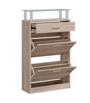 vidaXL Shoe Cabinet with a Drawer and a Top Glass Shelf Wood Oak Look