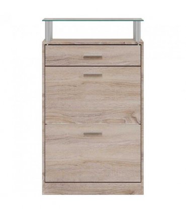 vidaXL Shoe Cabinet with a Drawer and a Top Glass Shelf Wood Oak Look