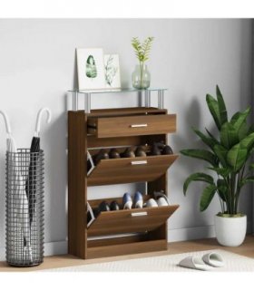 vidaXL Shoe Cabinet Brown Oak 63x24x104 cm Engineered Wood