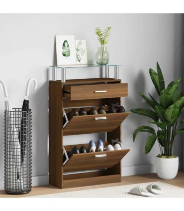 vidaXL Shoe Cabinet Brown Oak 63x24x104 cm Engineered Wood