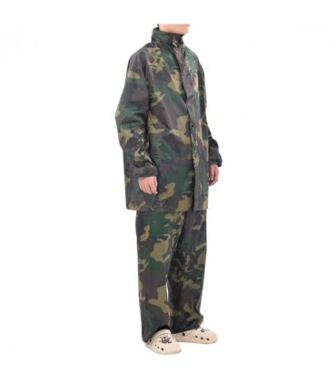 Men's Camo Print 2-Piece Rain Suit with Hood XXL — Colour: green