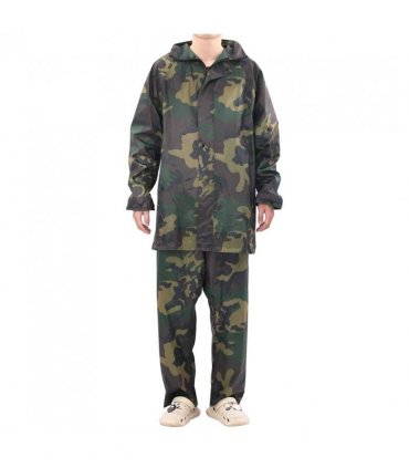 Men's Camo Print 2-Piece Rain Suit with Hood XXL — Colour: green