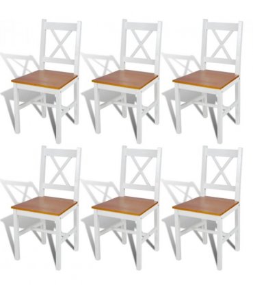 vidaXL Dining Chairs 6 pcs White Pinewood — Colour: white and beige