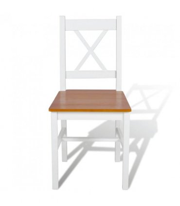 vidaXL Dining Chairs 6 pcs White Pinewood — Colour: white and beige