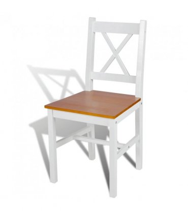 vidaXL Dining Chairs 6 pcs White Pinewood — Colour: white and beige