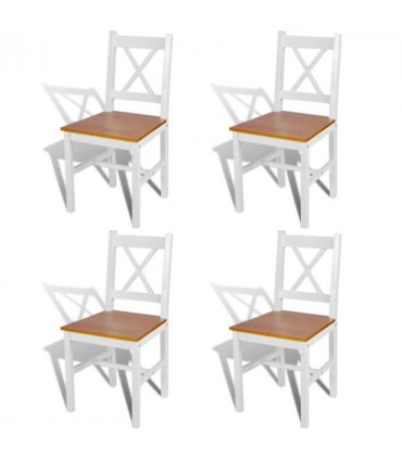 vidaXL Dining Chairs 4 pcs White Pinewood — Colour: white and beige