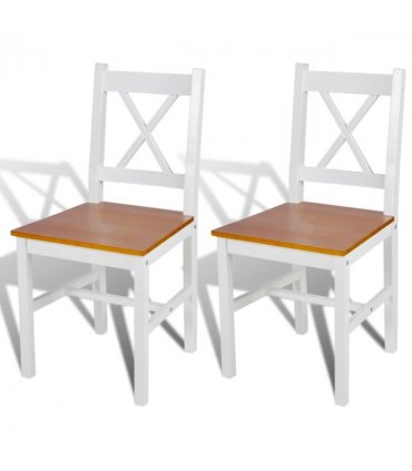 vidaXL Dining Chairs 2 pcs White Pinewood — Colour: white and beige