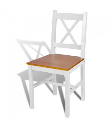 vidaXL Dining Chairs 2 pcs White Pinewood — Colour: white and beige