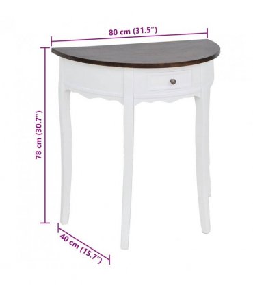 vidaXL Console Table with Drawer and Brown Top Half-round