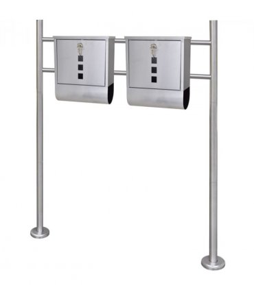 Double Mailbox on Stand Stainless Steel — Size: 31 x 10.5 x 33.5 cm