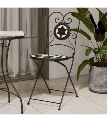 vidaXL Bistro Chairs Foldable 2 pcs Black and White Ceramic