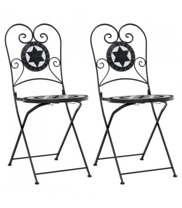 vidaXL Bistro Chairs Foldable 2 pcs Black and White Ceramic