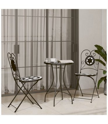 vidaXL Bistro Chairs Foldable 2 pcs Black and White Ceramic