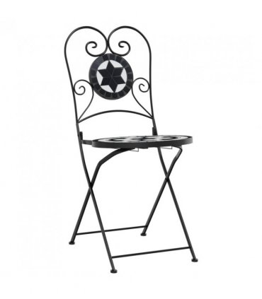 vidaXL Bistro Chairs Foldable 2 pcs Black and White Ceramic