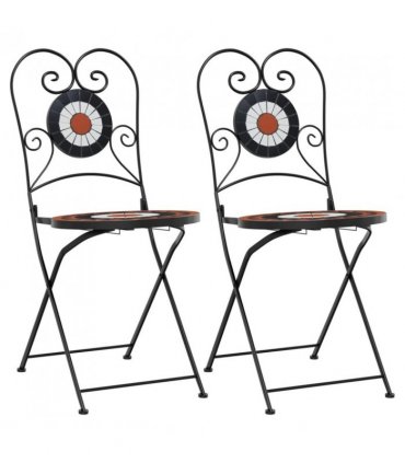 vidaXL Bistro Chairs Foldable 2 pcs Terracotta and White Ceramic — Colour: terracotta and black