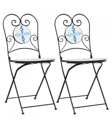 vidaXL Bistro Chairs Foldable 2 pcs Blue and White Ceramic