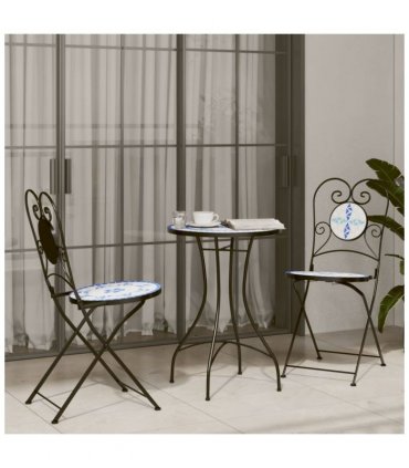 vidaXL Bistro Chairs Foldable 2 pcs Blue and White Ceramic