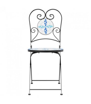 vidaXL Bistro Chairs Foldable 2 pcs Blue and White Ceramic