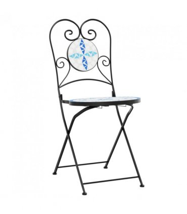 vidaXL Bistro Chairs Foldable 2 pcs Blue and White Ceramic