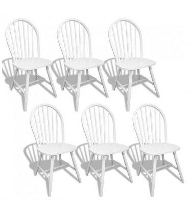 vidaXL Dining Chairs 6 pcs White Solid Rubber Wood — Size: 46.5 x 52 x 94 cm