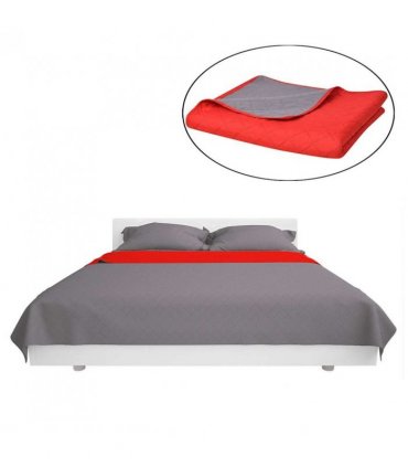vidaXL Double-sided Quilted Bedspread Red and Grey 230x260 cm — Size: 230 x 260 cm