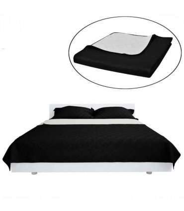 Double-sided Quilted Bedspread Black/White 170 x 210 cm — Colour: black and white