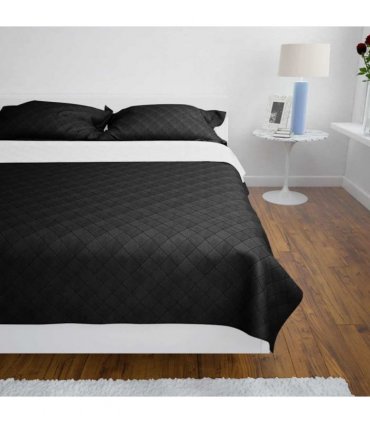 Double-sided Quilted Bedspread Black/White 170 x 210 cm — Colour: black and white
