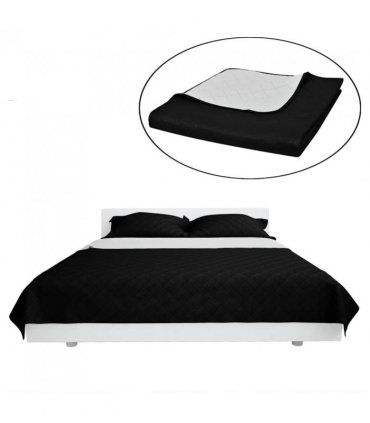 Double-sided Quilted Bedspread Black/White 220 x 240 cm — Colour: black and white