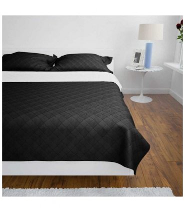 Double-sided Quilted Bedspread Black/White 220 x 240 cm — Colour: black and white