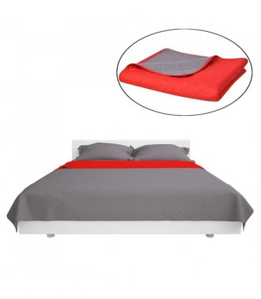 vidaXL Double-sided Quilted Bedspread Red and Grey 170x210 cm — Size: 170 x 210 cm