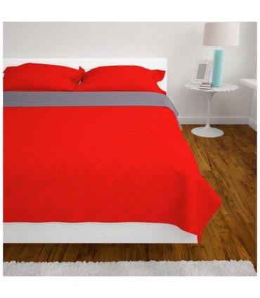 vidaXL Double-sided Quilted Bedspread Red and Grey 170x210 cm — Size: 170 x 210 cm