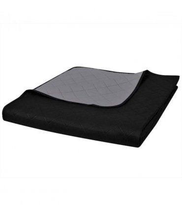 Double-sided Quilted Bedspread Black/Grey 220 x 240 cm — Colour: black and grey