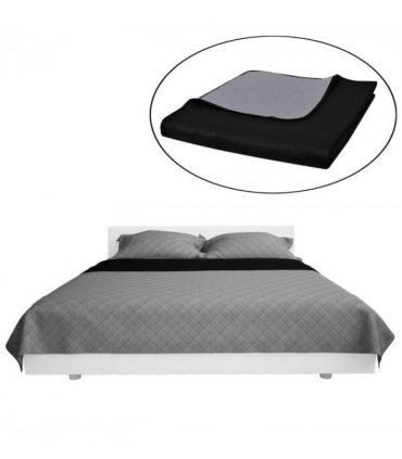 Double-sided Quilted Bedspread Black/Grey 220 x 240 cm — Colour: black and grey
