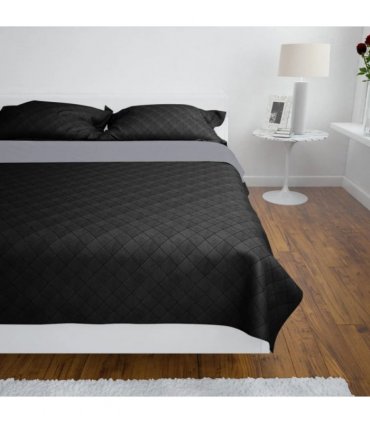 Double-sided Quilted Bedspread Black/Grey 220 x 240 cm — Colour: black and grey