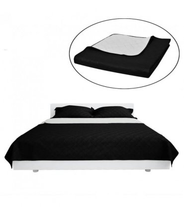 Double-sided Quilted Bedspread Black/White 230 x 260 cm — Colour: black and white