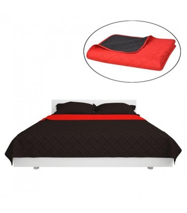 vidaXL Double-sided Quilted Bedspread Red and Black 220x240 cm — Size: 220 x 240 cm
