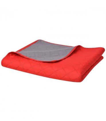 vidaXL Double-sided Quilted Bedspread Red and Grey 220x240 cm — Size: 220 x 240 cm